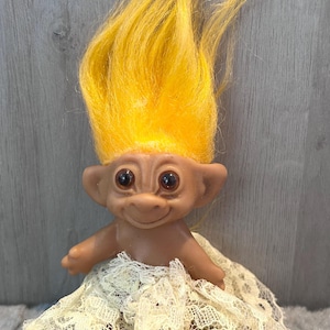 1980s Vintage Wishnik Troll Doll Double Horseshoe Uneeda Troll Figure 3&quot;