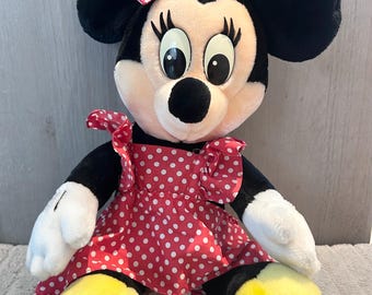 Vintage Minnie Mouse Plush 21" The Disney Store Soft Toy 1980s Polka Dot Dress Large Collectible Disney Doll
