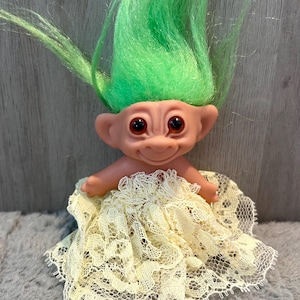 1980s Vintage Wishnik Troll Doll Double Horseshoe Uneeda green hair Troll Figure 3&quot;