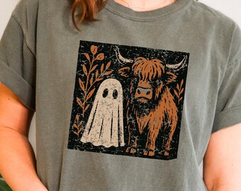 Comfort Colors Highland Cow Ghost Tee: Funny Halloween Shirt