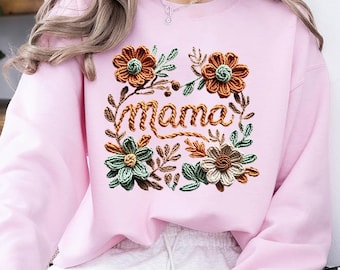 Faux Crochet Floral Best Mom Sweatshirt, Boho Flower Sweater for Mom, Mother’s Day 2026 Gift