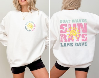 Boat Waves Sun Rays Lake Days Sweatshirt, Lake Trip Sweater,Weekend Pullover,Lake Life Outfit,Summer Night Beach Top