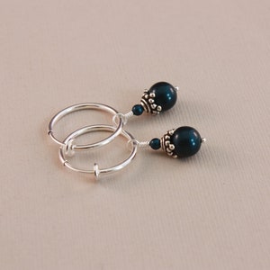 Clip on earrings, Petrol teal blue clip hoop earrings, by EarthsOpulence