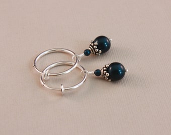 Clip on earrings, Petrol teal blue clip hoop earrings, by EarthsOpulence