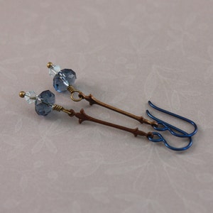 Niobium earrings Navy Niobium Vintaj Fleur de Lis natural brass Denim Blue by EarthsOpulence image 1