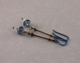 Niobium earrings Navy Niobium Vintaj Fleur de Lis natural brass Denim Blue by EarthsOpulence