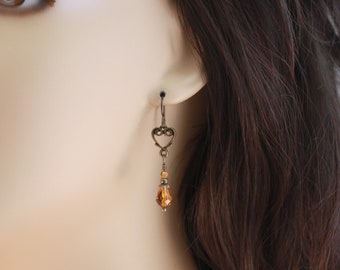 Niobium earrings : bronze Niobium and Topaz crystals, hypoallergenic earwires by EarthsOpulence