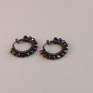 Clip hoop earrings Gunmetal wirewrapped Vintaj Arte Metal wire Purple Iris by EarthsOpulence image 4