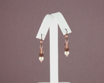 Niobium Dangle Earrings: Copper, Cream Pearl, Non-Allergenic