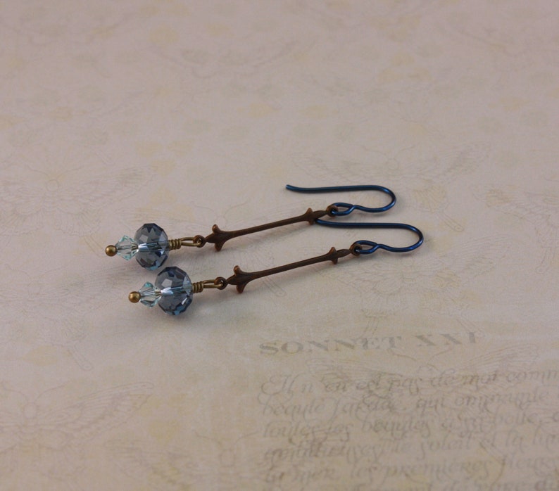 Niobium earrings Navy Niobium Vintaj Fleur de Lis natural brass Denim Blue by EarthsOpulence image 6