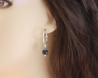 Clip hoop earrings, Dumortierite and Hematite, clip on earrings by EarthsOpulence