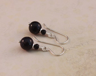 Sterling silver pierced earrings, Blue Goldstone, handformed earrings by EarthsOpulence