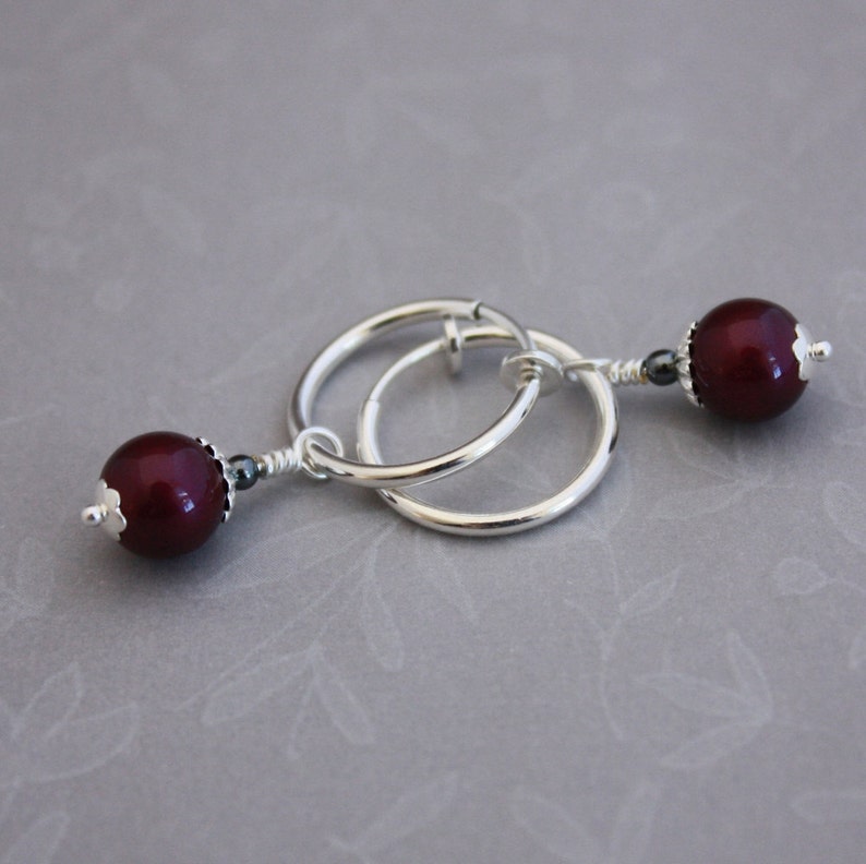 Clip hoop earrings Blackberry pearls and Hematite by EarthsOpulence