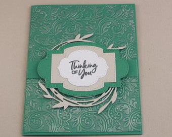 Handmade card, Thinking of You, Jade and silver by EarthsOpulence