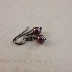 Niobium earrings, natural Niobium, just basics, Burgundy pearls by EarthsOpulence