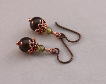 Brown Niobium earrings, non allergenic, Woodland brown and Fern green, Niobium earrings by EarthsOpulence