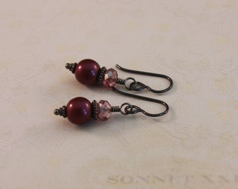 Black Niobium earrings Blackberry pearls and Lilac Shadow hypo-allergenic