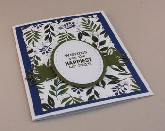 Handmade card, Happiest of Days, navy and green card by EarthsOpulence