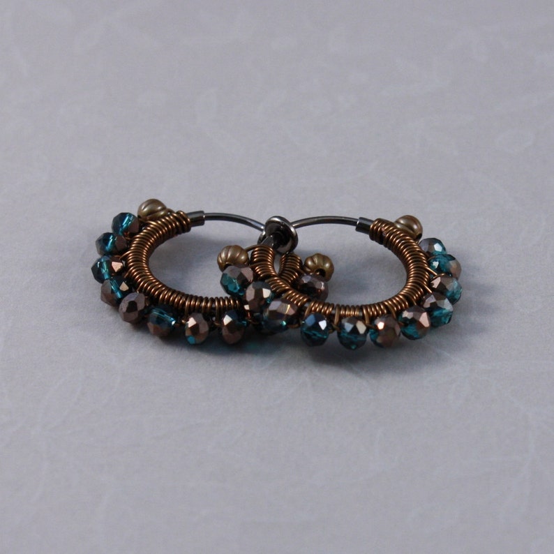 Clip on hoop earrings Capri Blue and Oiled Bronze Gunmetal non pierced