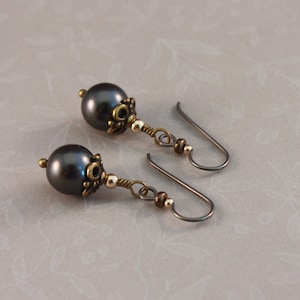 Niobium earrings Classic charcoal gray TierraCast Antique Brass and gold hypoallergenic