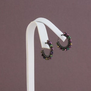Clip hoop earrings Gunmetal wirewrapped Vintaj Arte Metal wire Purple Iris by EarthsOpulence image 5