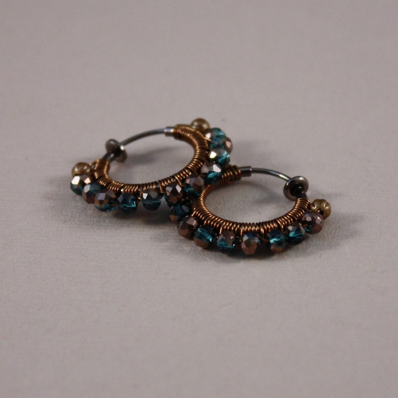 Clip on hoop earrings Capri Blue and Oiled Bronze Gunmetal non pierced