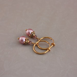 Clip on hoop earrings, Powder Rose and Antique Pink, Clip-on earrings