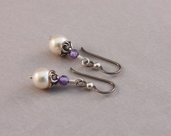 Niobium earrings, natural Niobium 3mm sterling ball, Cream and Lavender, non-allergenic earrings by EarthsOpulence