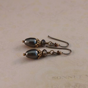 Niobium earrings Classic dark gray earrings Silver Night crystals and TierraCast Antique Gold