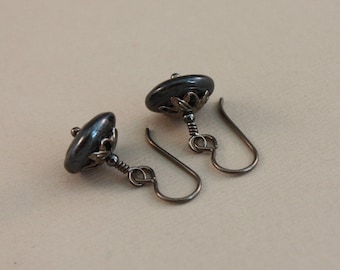 Niobium earrings, natural Niobium Hematite Czech glass Industrial by EarthsOpulence