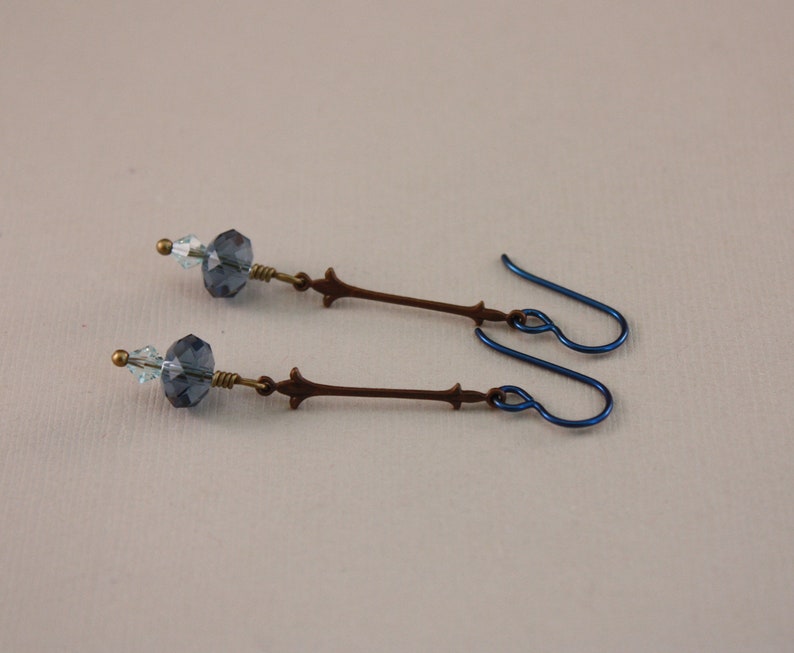 Niobium earrings Navy Niobium Vintaj Fleur de Lis natural brass Denim Blue by EarthsOpulence image 4