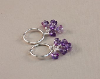 Clip hoop earrings Ultraviolet baby bell flower clusters by EarthsOpulence