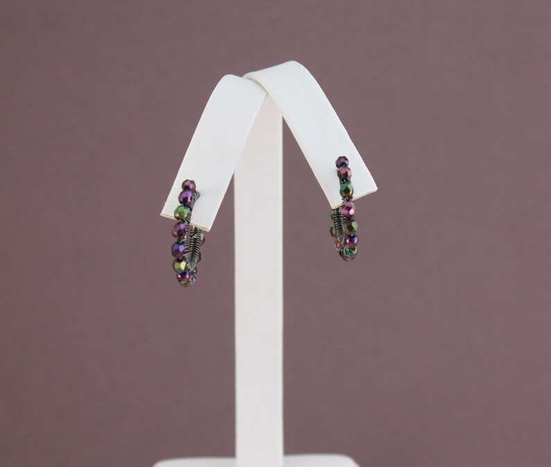Clip hoop earrings Gunmetal wirewrapped Vintaj Arte Metal wire Purple Iris by EarthsOpulence image 6