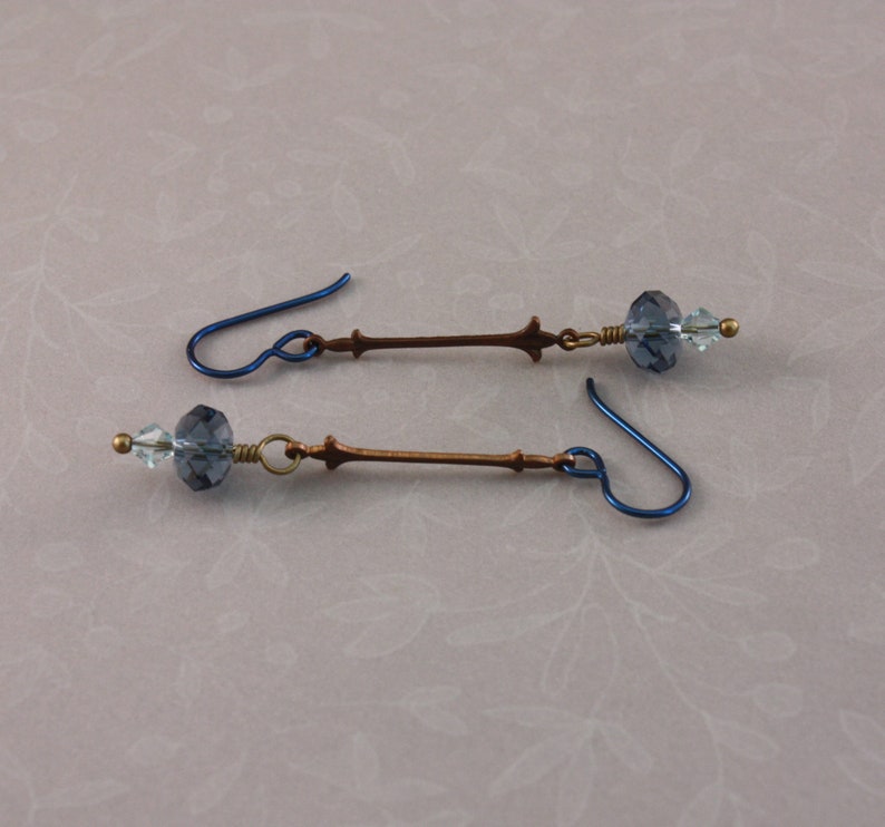 Niobium earrings Navy Niobium Vintaj Fleur de Lis natural brass Denim Blue by EarthsOpulence image 2