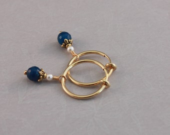 Clip hoop earrings, Cobalt Blue Agate, clip on earrings by EarthsOpulence