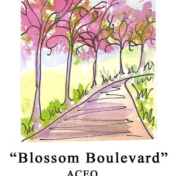 ACEO Original Watercolor "Blossom Boulevard" by Penny King