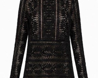 BCBGMaxAzria Waving Vines Black Lace Long Sleeve Shift Dress XXS