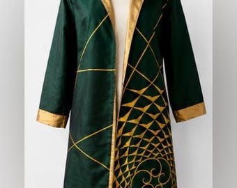Singular Couture Hand Painted Silk Art Wear Duster Jacket Green Gold