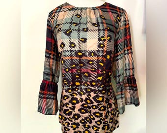 Le Sarte Pettegole Black Print 100% Silk Long Sleeve Blouse Sz: 4 (IT 40)