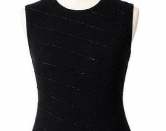 Lauren Ralph Lauren Black Beaded Merino Cashmere Angora Sleeveless Top L