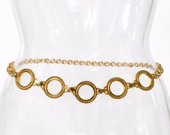 Vintage Gold Chain Belt Circle Link Adjustable Waist Belt - Boho Chic