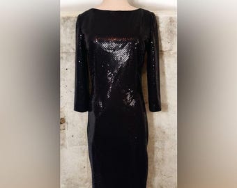 Chetta B Sherrie Bloom Peter Noviello Black Sequined Lined Evening Dress Sz: 4