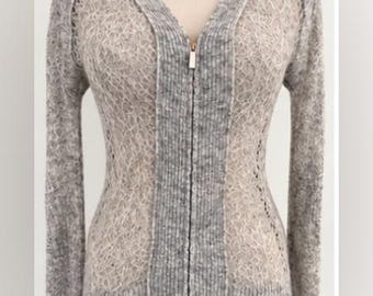 MM6 Maison Martin Margiela Gray Sheer Lace Wool Zip Cardigan Size M Italy