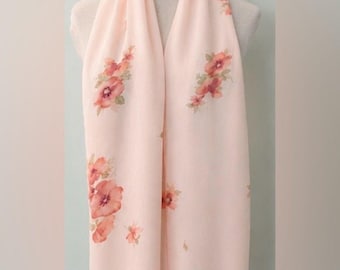 Susan Daniels Blush Pink Watercolor Floral Oblong Scarf Wrap