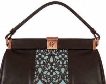 Leslie Hsu Brown Leather Turquoise Inlay Artisan Handcrafted Purse NWT!