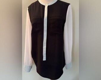 Sanctuary Vintage Black and Light Blue Color-block Cafe Blouse Sz: XS