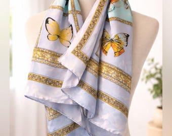 Beautiful 100% Silk Pastel Butterfly Print Scarf