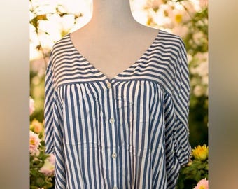 Madewell Striped Light Blue/White Short Sleeve Blouse Sz: XL