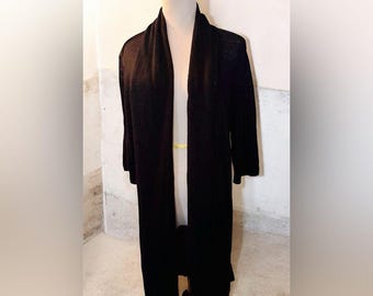 Calvin Klein Long Black Linen Blend Open Style Cardigan Sz: M