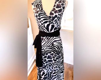 Three Dots Animal Print Wrap Career Dress Sz:S